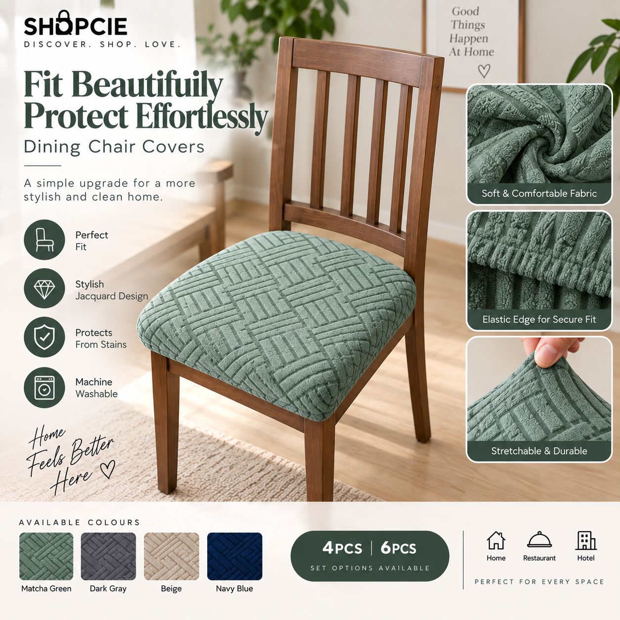 Stretch Jacquard Dining Chair Covers – 4/6 Piece Set