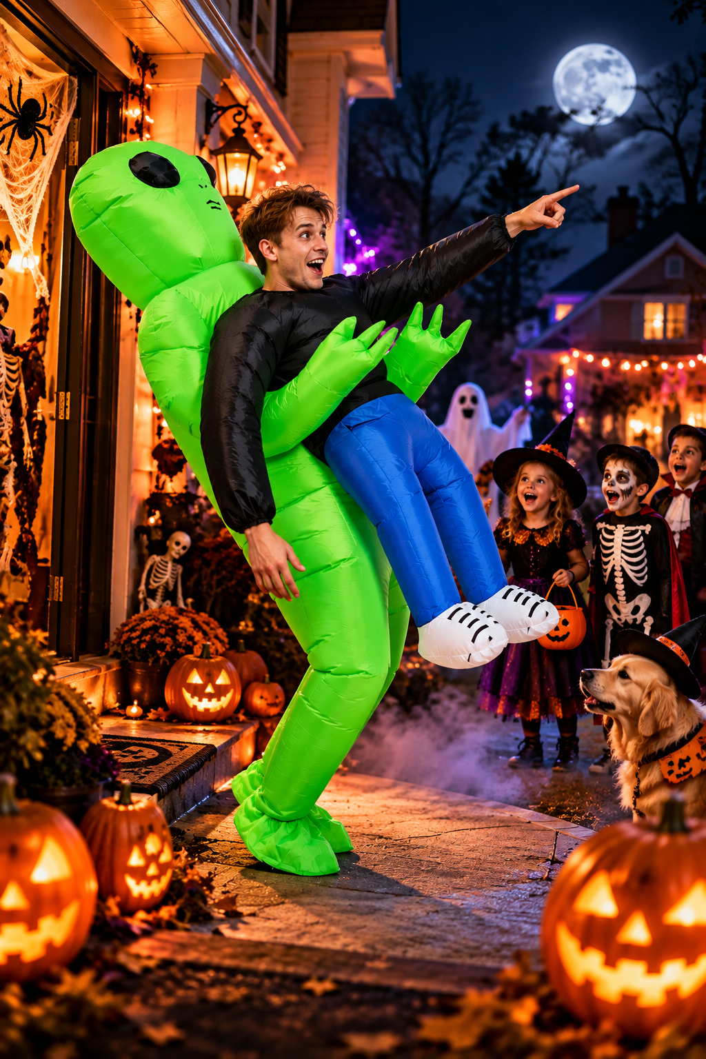 Adult Green Alien Inflatable Costume – Funny Carry-Me Halloween Party Suit