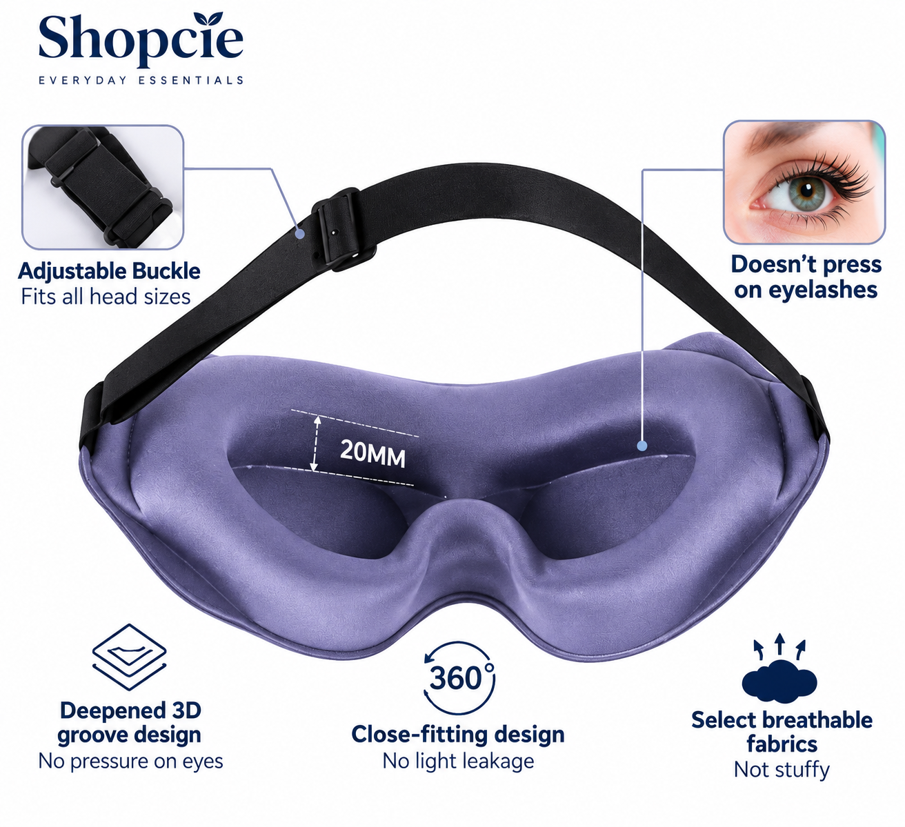 3D Contoured Sleep Mask – Light Blocking Eye Mask for Sleep & Travel