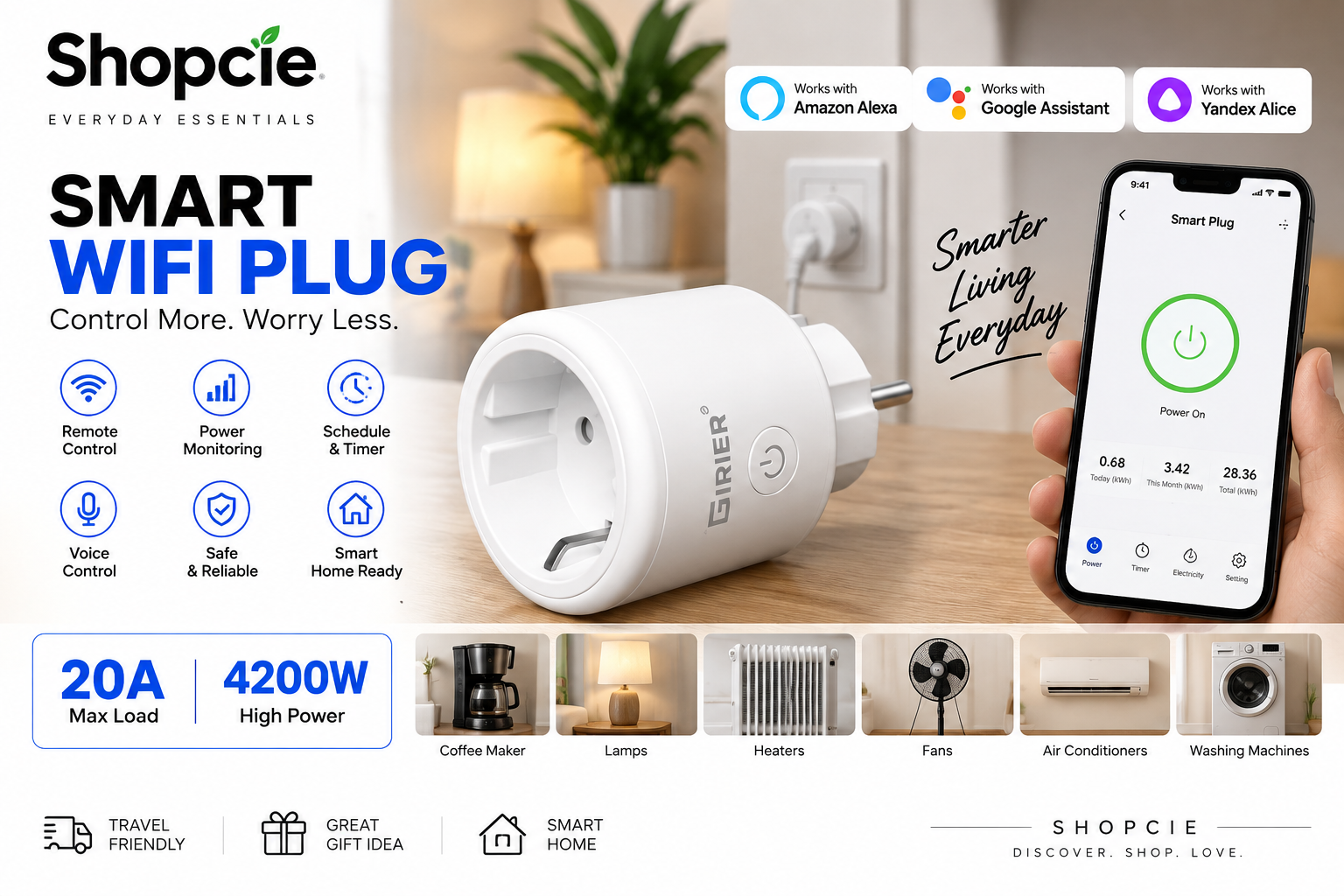20A Smart WiFi Plug with Power Monitoring