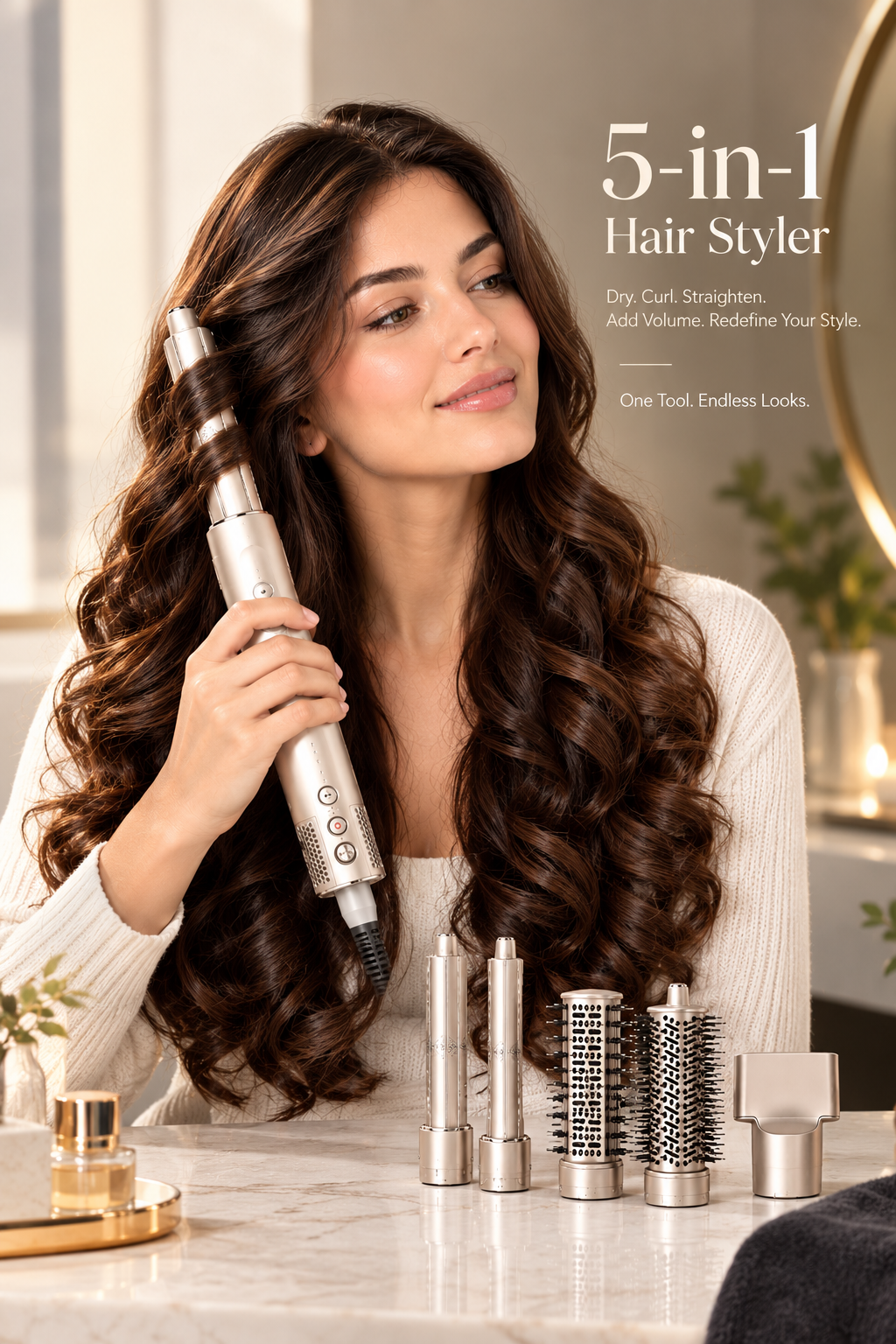 5-in-1 Hair Dryer & Styler – Automatic Hair Curler, Straightener & Volumizing Brush