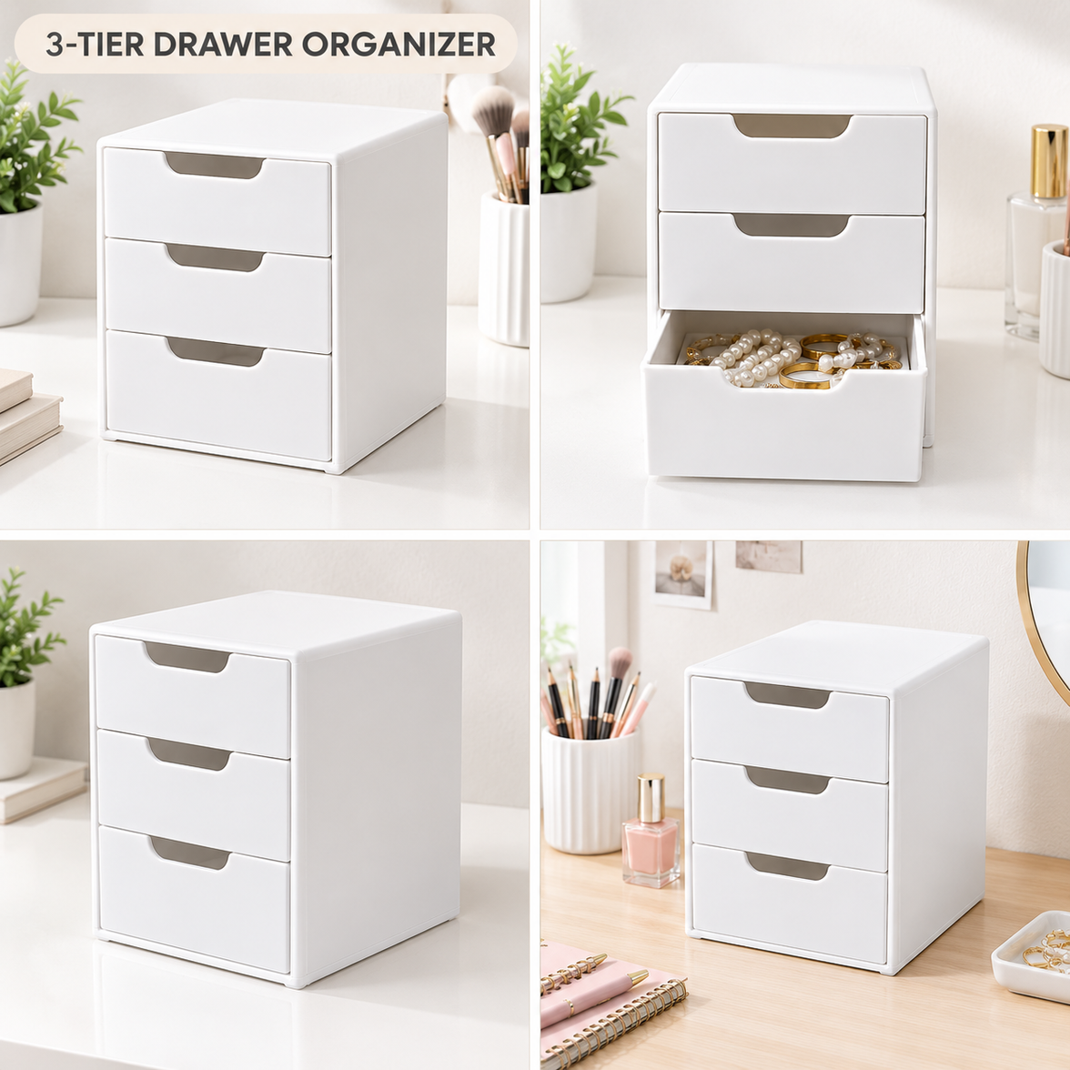 White 3-Tier Drawer Organizer – Storage Box for Cosmetics, Jewelry & Office Supplies