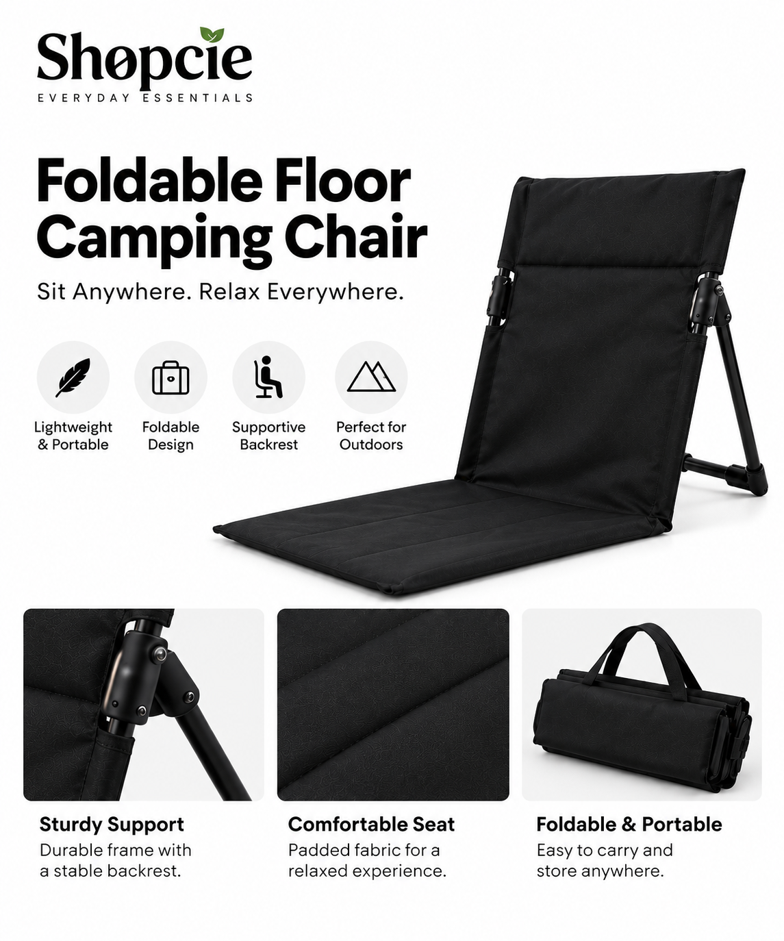 Foldable Floor Camping Chair with Backrest – Portable Outdoor & Beach Seat
