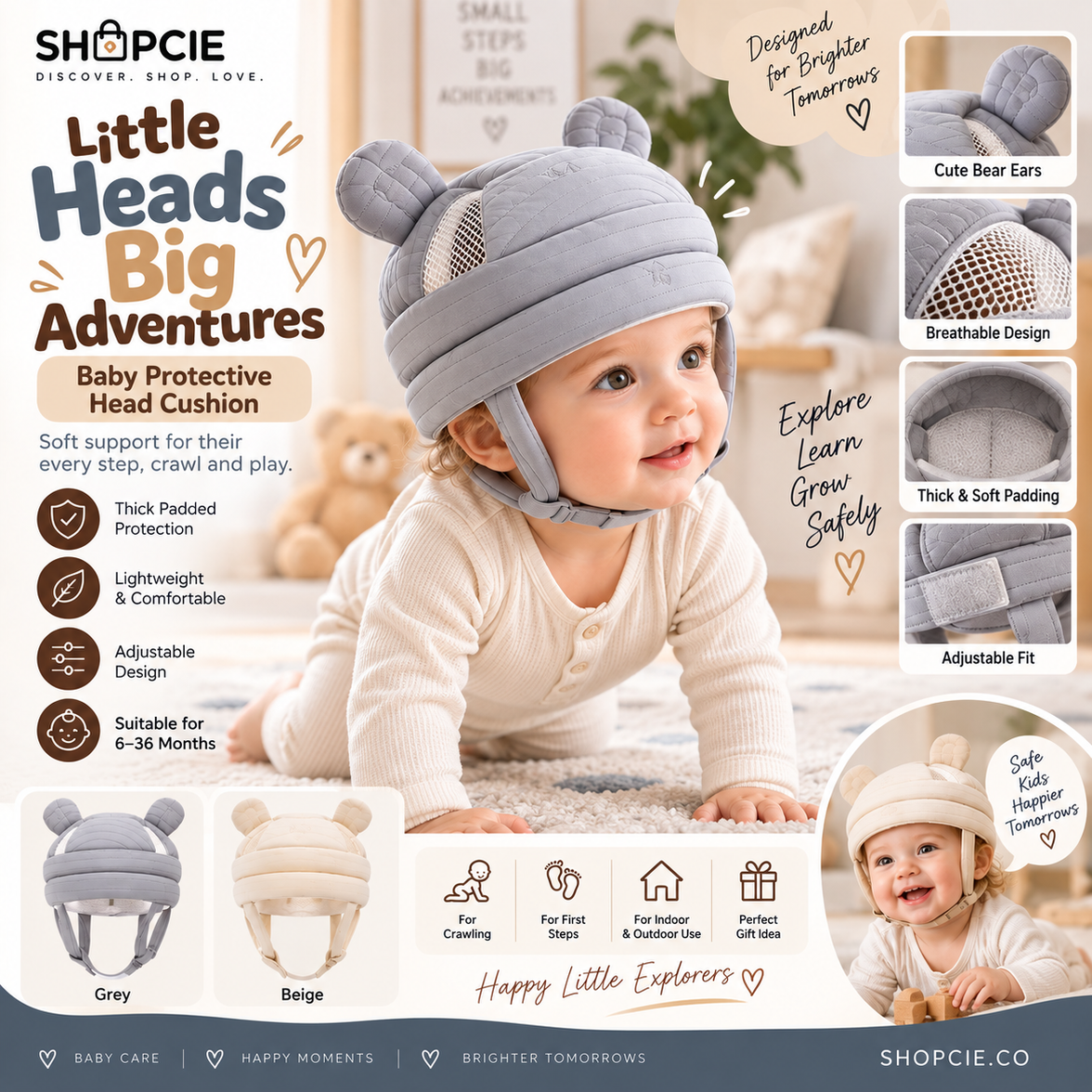 Baby Bear Ear Protective Head Cushion – Adjustable Toddler Safety Hat