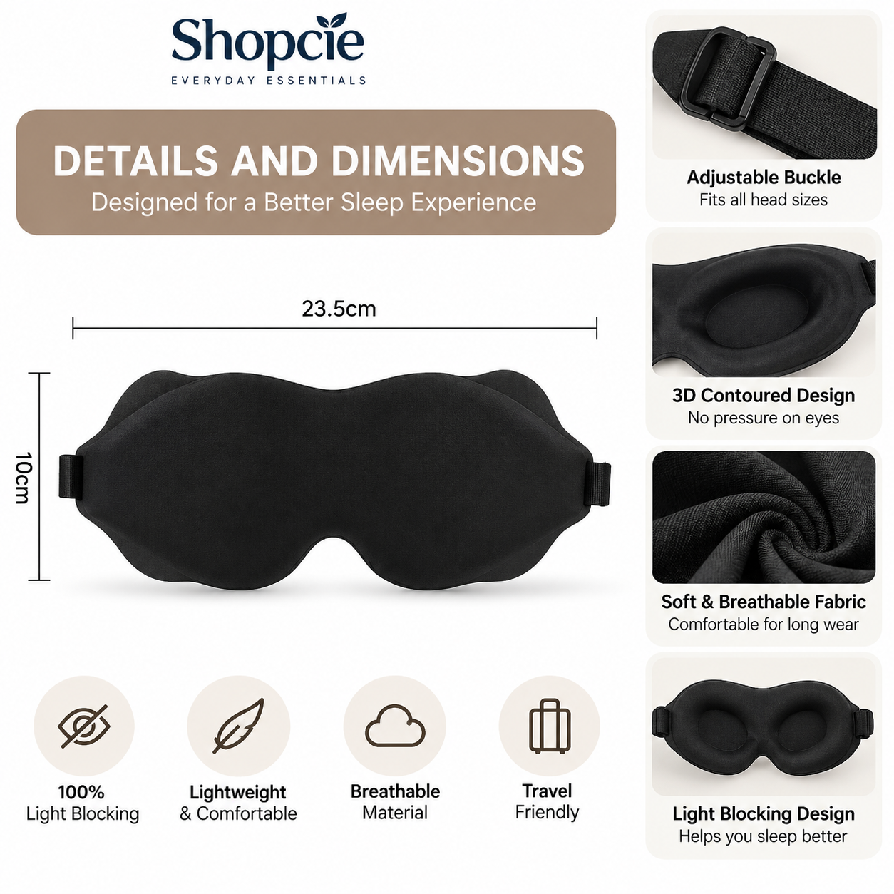 3D Contoured Sleep Mask – Light Blocking Eye Mask for Sleep & Travel