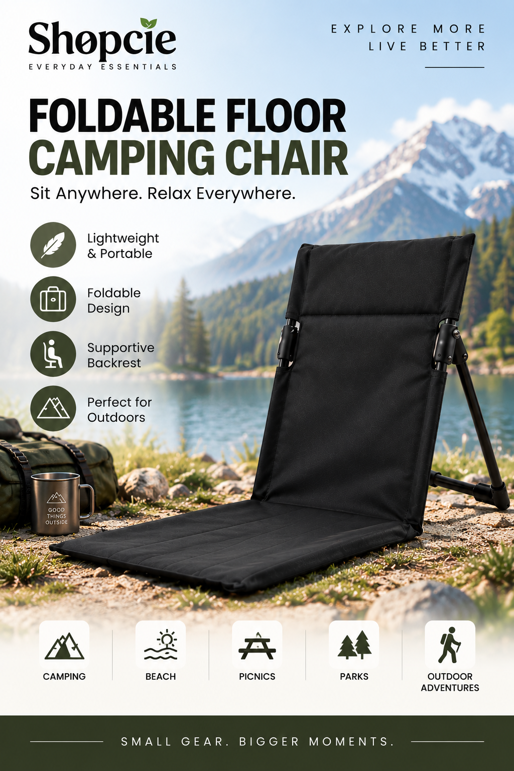 Foldable Floor Camping Chair with Backrest – Portable Outdoor & Beach Seat