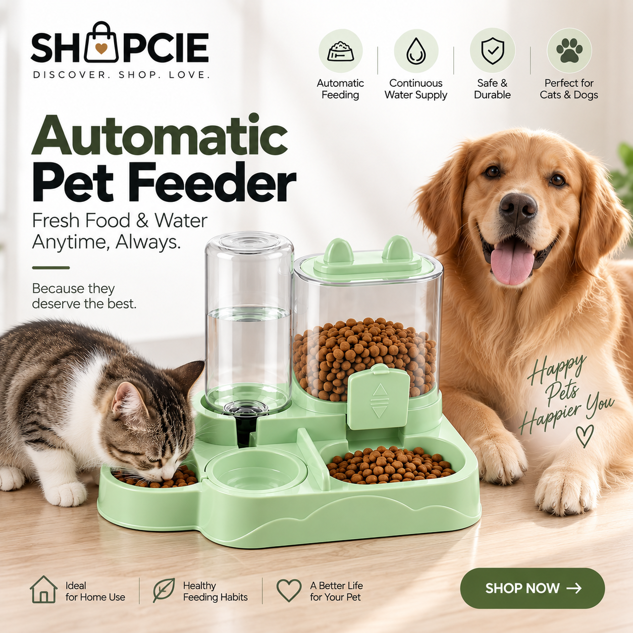 Automatic Pet Feeder & Water Dispenser for Cats & Dogs
