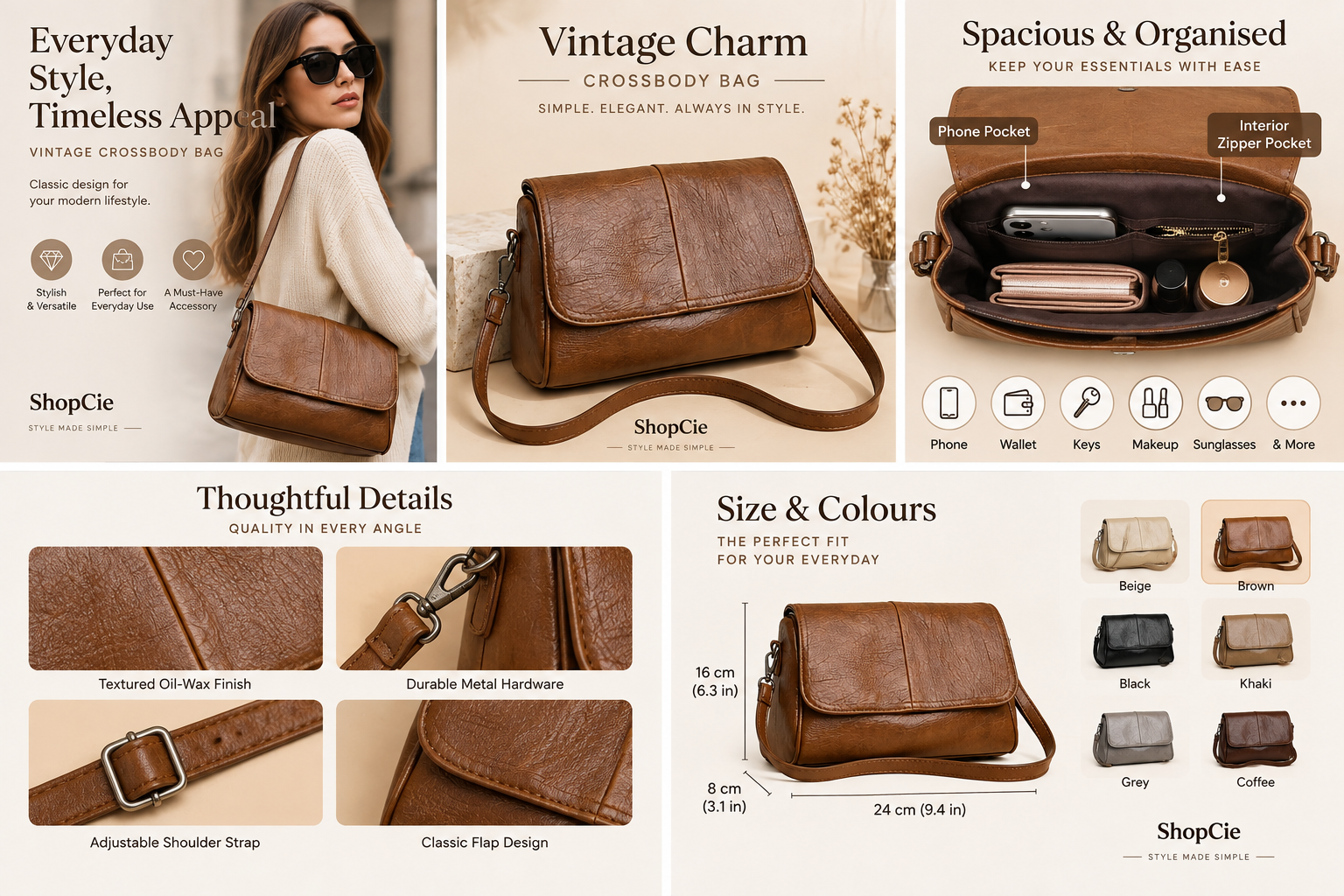 Vintage Oil Wax Crossbody Bag – Retro Flap Shoulder Bag for Women
