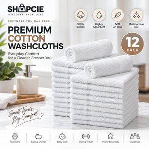 12-Pack 100% Cotton Washcloths – Soft & Absorbent Face and Body Towels