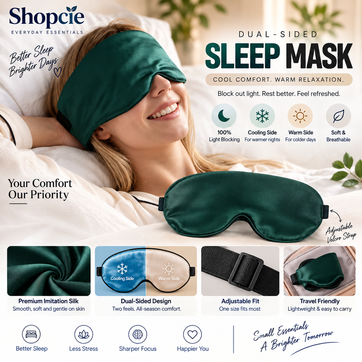 Dual-Sided Cooling & Warm Sleep Mask – Soft Light Blocking Eye Mask