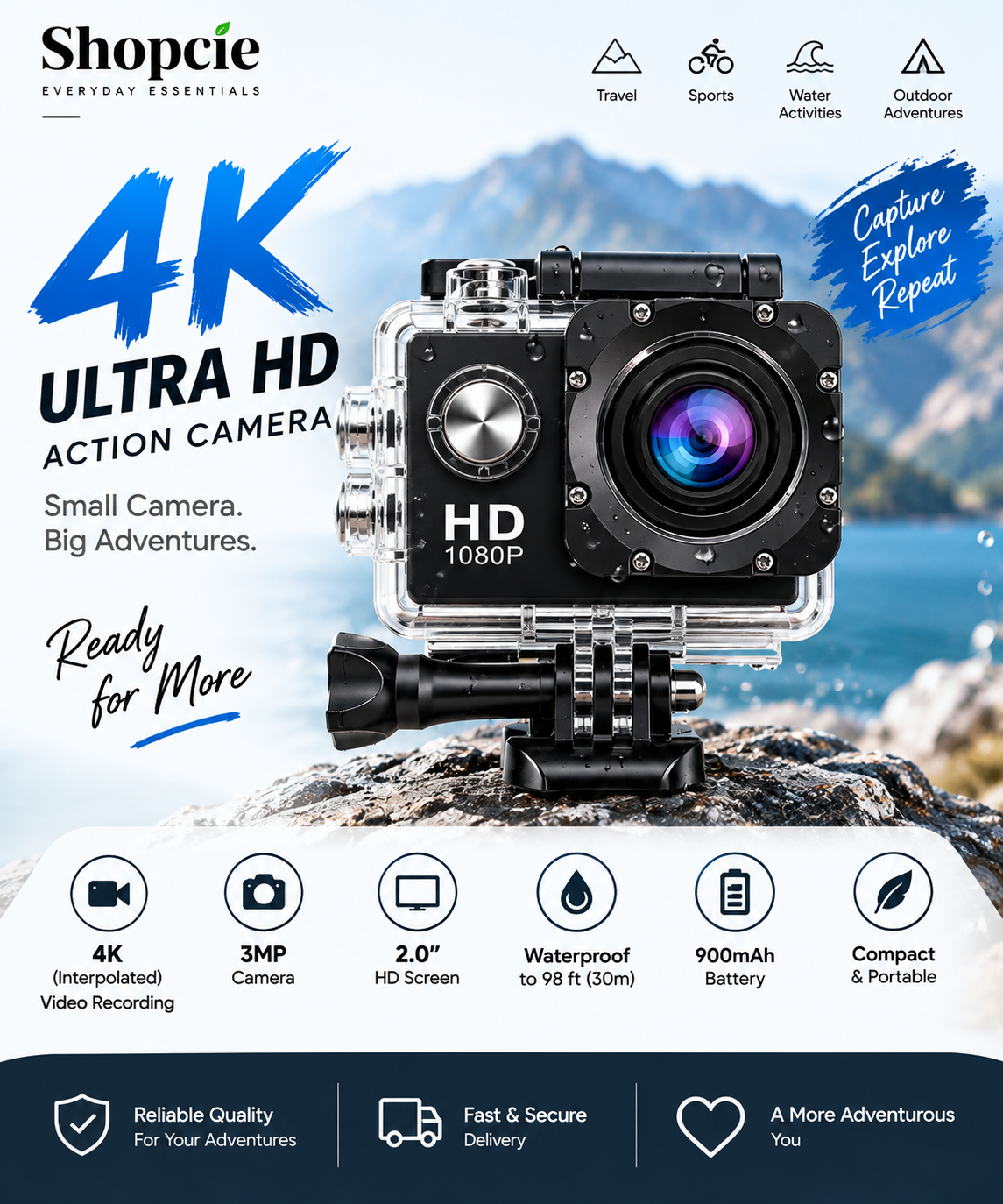 4K Ultra HD Action Camera with Waterproof Case