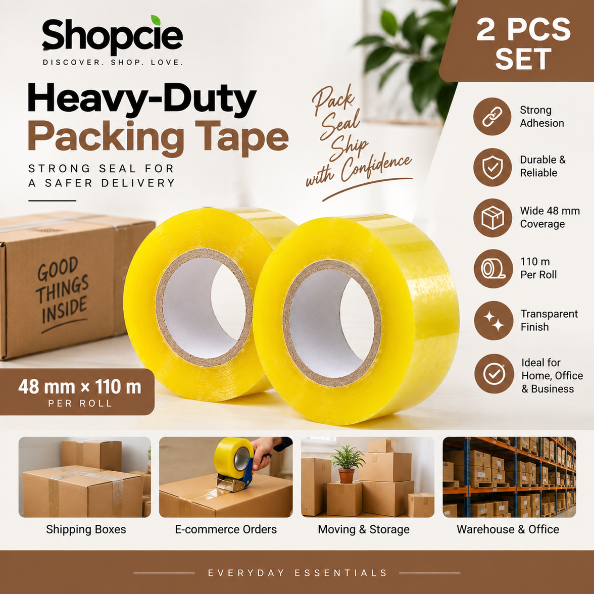 Heavy-Duty Transparent Packing Tape 2 Rolls