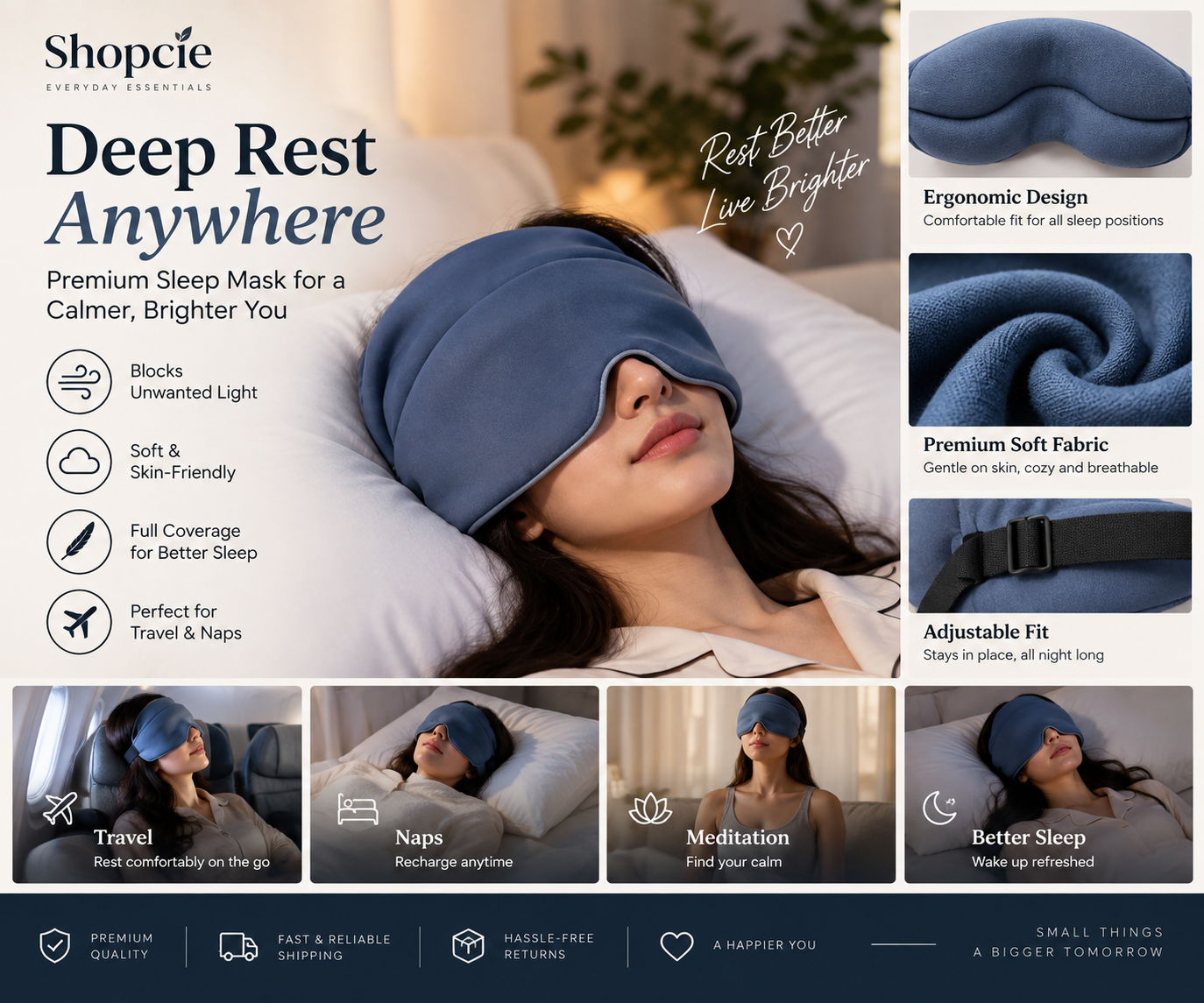 Premium Relaxation Sleep Mask – Soft Comfort Eye Mask for Rest & Travel