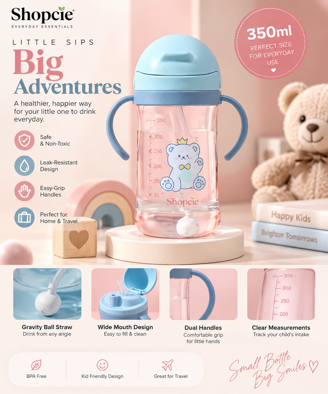 Kids Straw Drinking Bottle with Handles