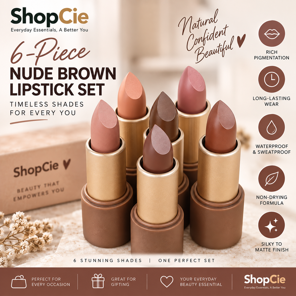 6-Piece Nude Brown Matte Lipstick Set – Long-Lasting & Waterproof
