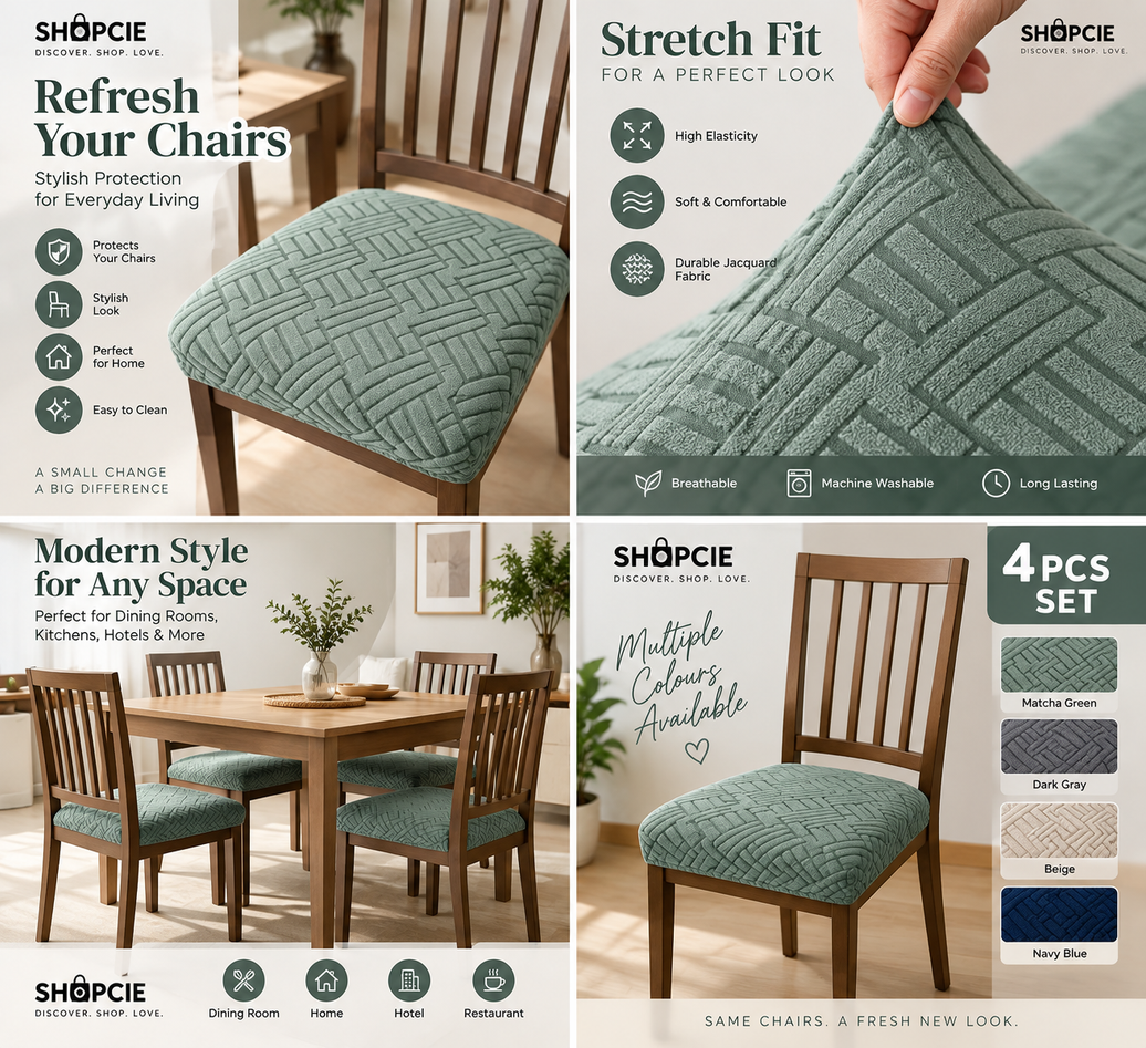 Stretch Jacquard Dining Chair Covers – 4/6 Piece Set