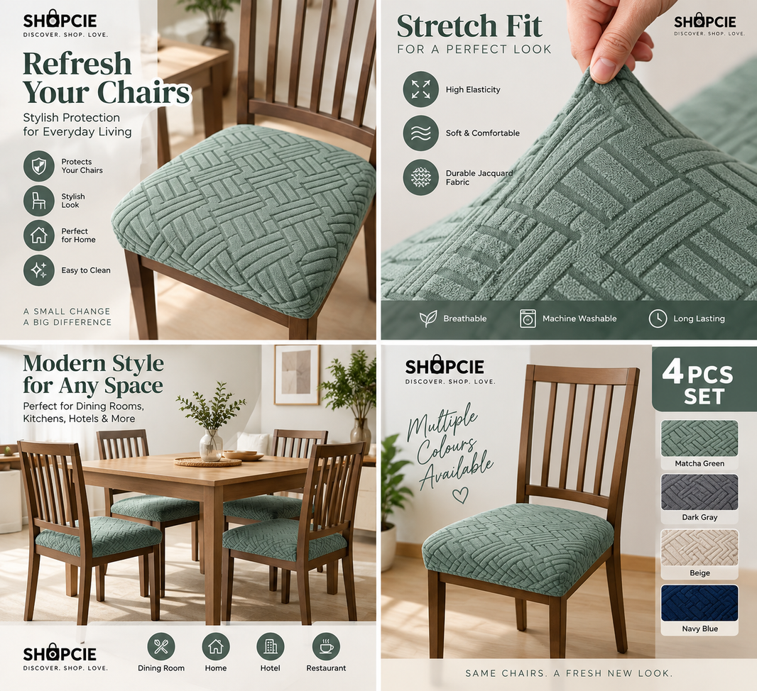 Stretch Jacquard Dining Chair Covers – 4/6 Piece Set
