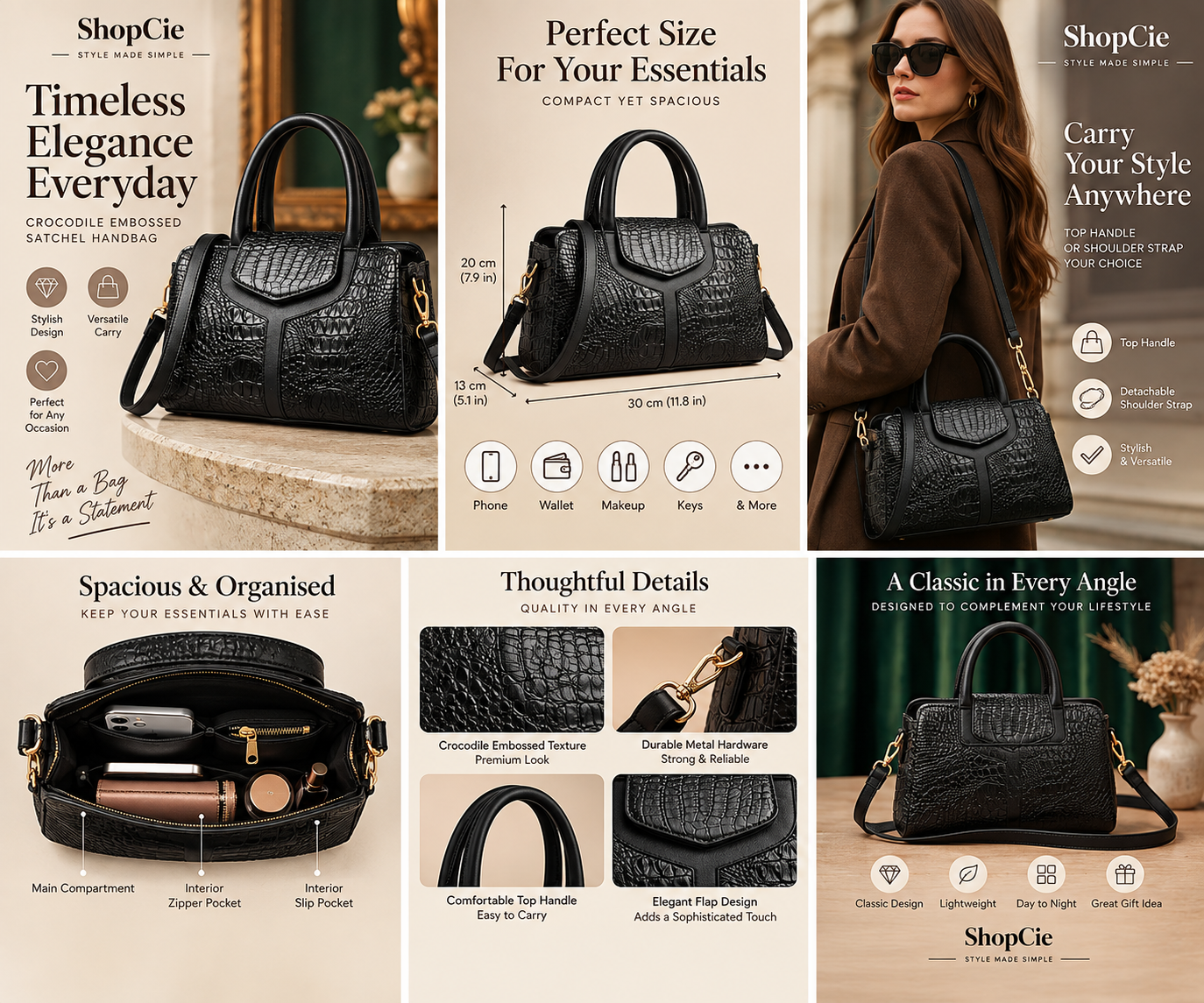 Women’s Crocodile Embossed Satchel Handbag