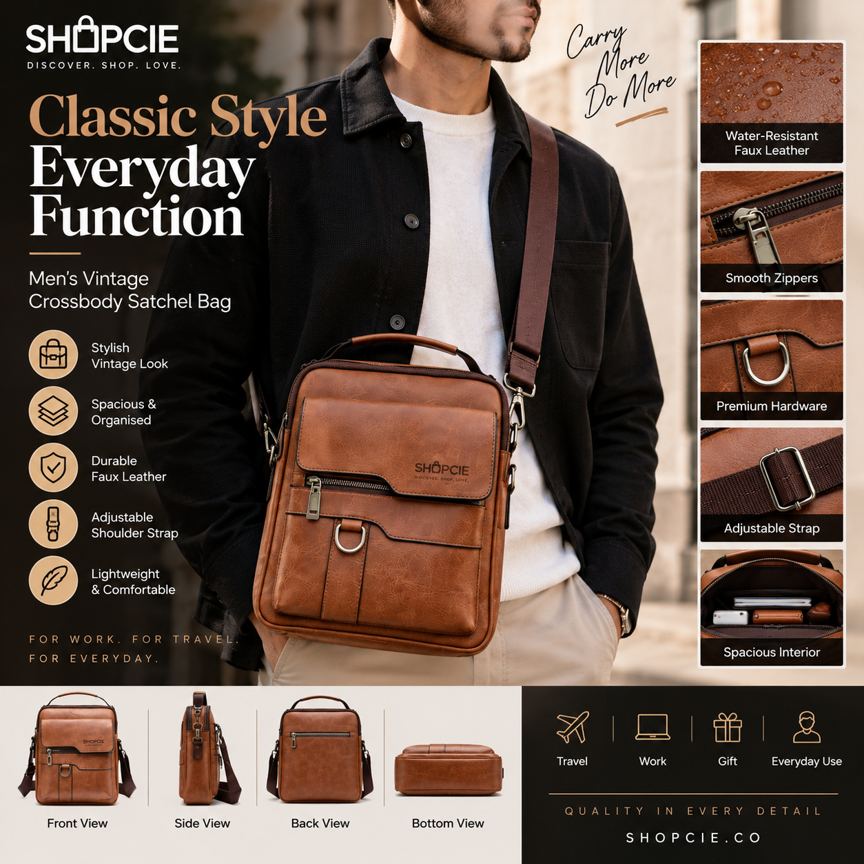 Men’s Vintage Faux Leather Crossbody Satchel Bag